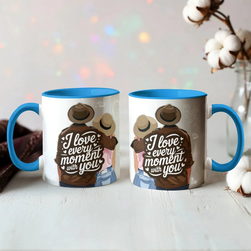 I Love Every Moment With You Mug – Romantic Couple Two-tone Color Accent Coffee Cup, Valentine's Day Gift for Husband, Wife, Boyfriend, Girlfriend & Anniversary