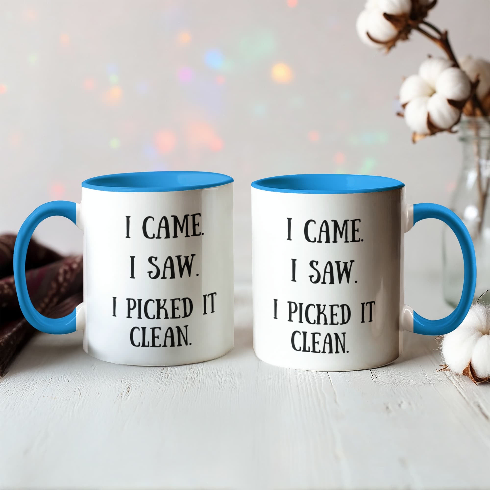 I Picked It Clean Funny Antiquing Mug – Gift for Vintage Pickers, Flea Market Hunters & Thrifters – Two-tone Color Accent Ceramic Coffee Cup