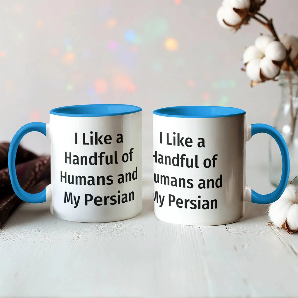 Funny Persian Cat Lover Accent Color Mug - I Like a Handful of Humans and My Persian Cat
