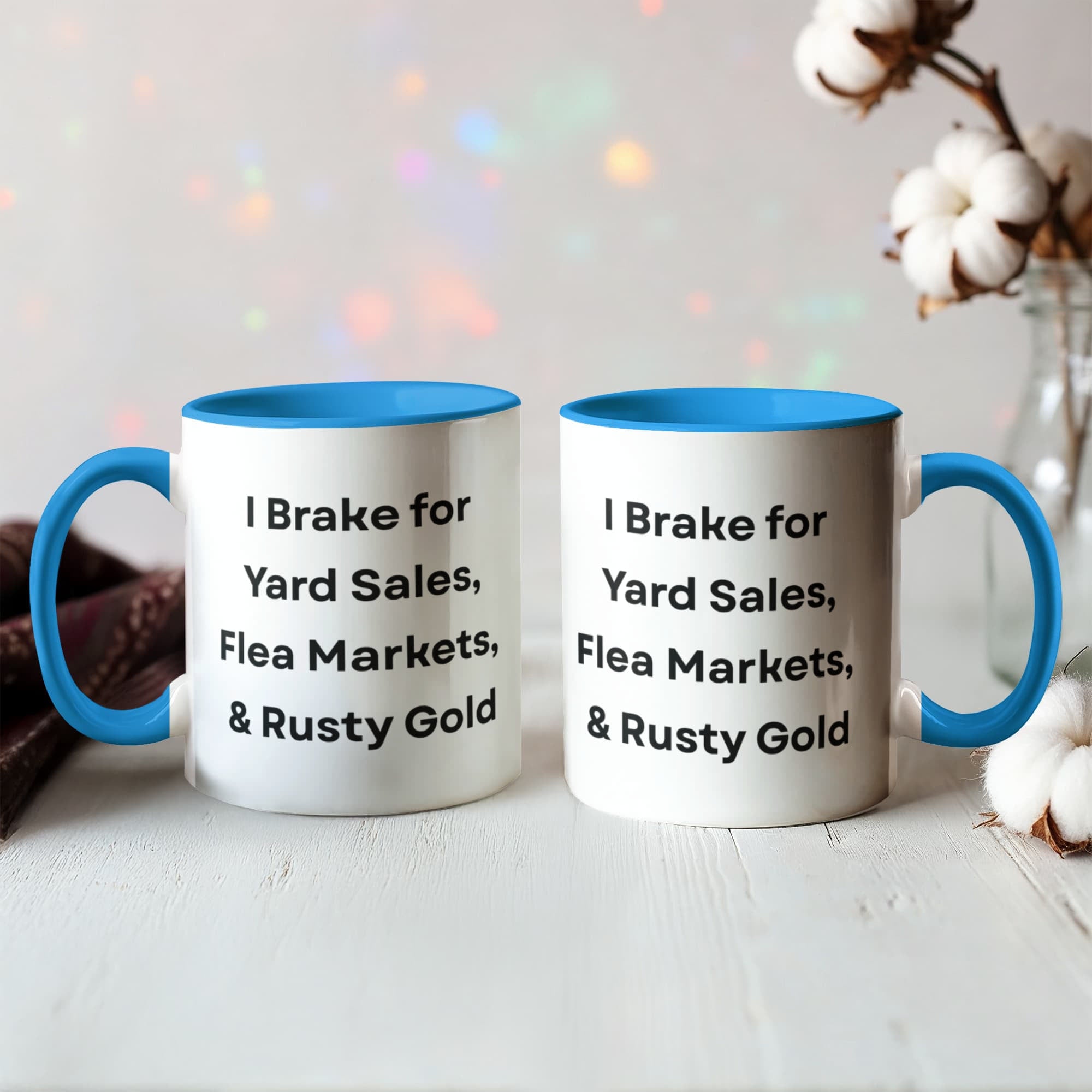 I Brake for Antique Stores Funny Antiquing Coffee Mug – Gift for Vintage Lovers, Treasure Hunters & Flea Market Fans – Two-tone Color Accent Ceramic Mug