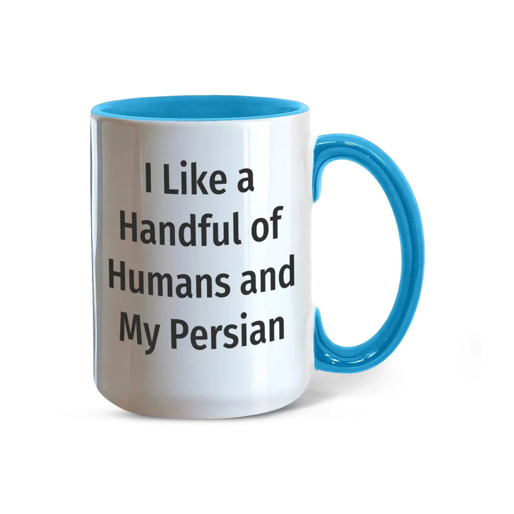 Funny Persian Cat Lover Accent Color Mug - I Like a Handful of Humans and My Persian Cat