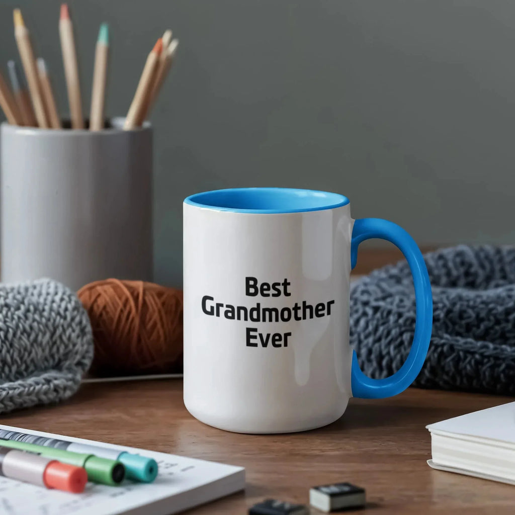 Best Grandmother Ever – Elegant Two-Tone Coffee Mug Gift for Grandma, Sweet Present from Grandkids, Kids, or Daughter – Available in 7 Accent Colors
