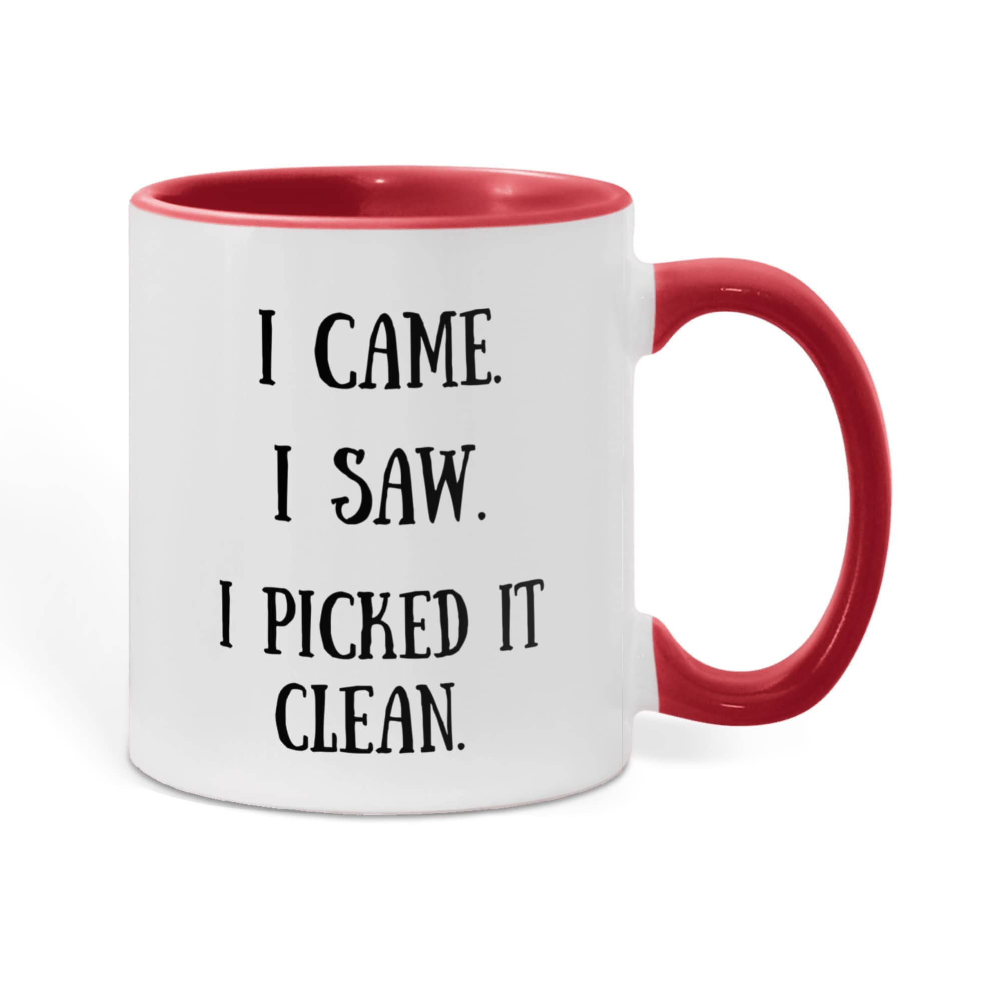 I Picked It Clean Funny Antiquing Mug – Gift for Vintage Pickers, Flea Market Hunters & Thrifters – Two-tone Color Accent Ceramic Coffee Cup