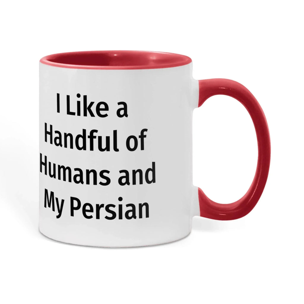 Funny Persian Cat Lover Accent Color Mug - I Like a Handful of Humans and My Persian Cat