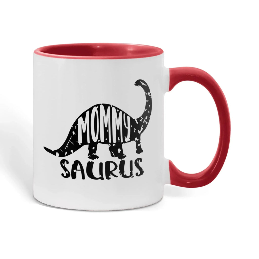 Mommy Saurus Dinosaur Mug – Funny Gift for Moms – Two Tone Color Accent Ceramic Coffee Mugs
