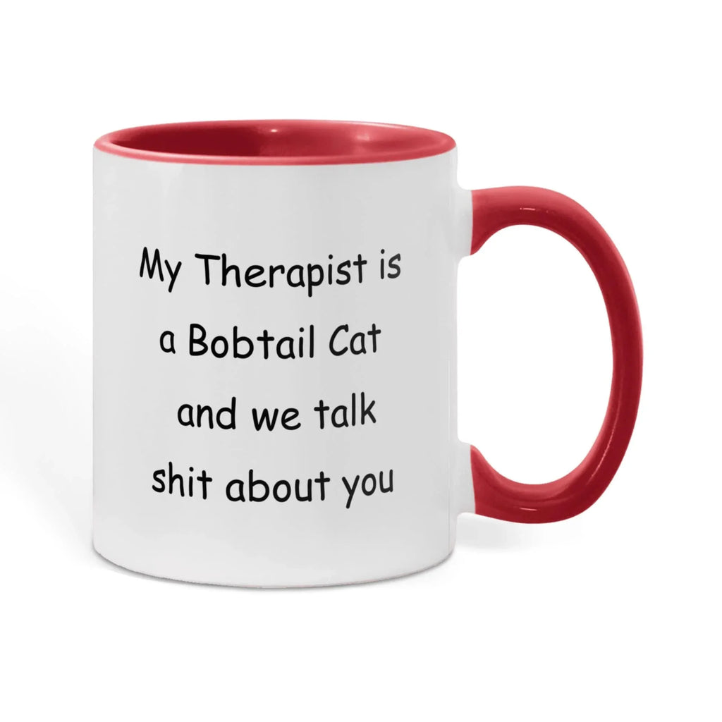 My Therapist Is a Bobtail Cat Funny Cat Lover Ceramic Two-tone Color Coffee Mug – Sarcastic Gift for Cat Lovers