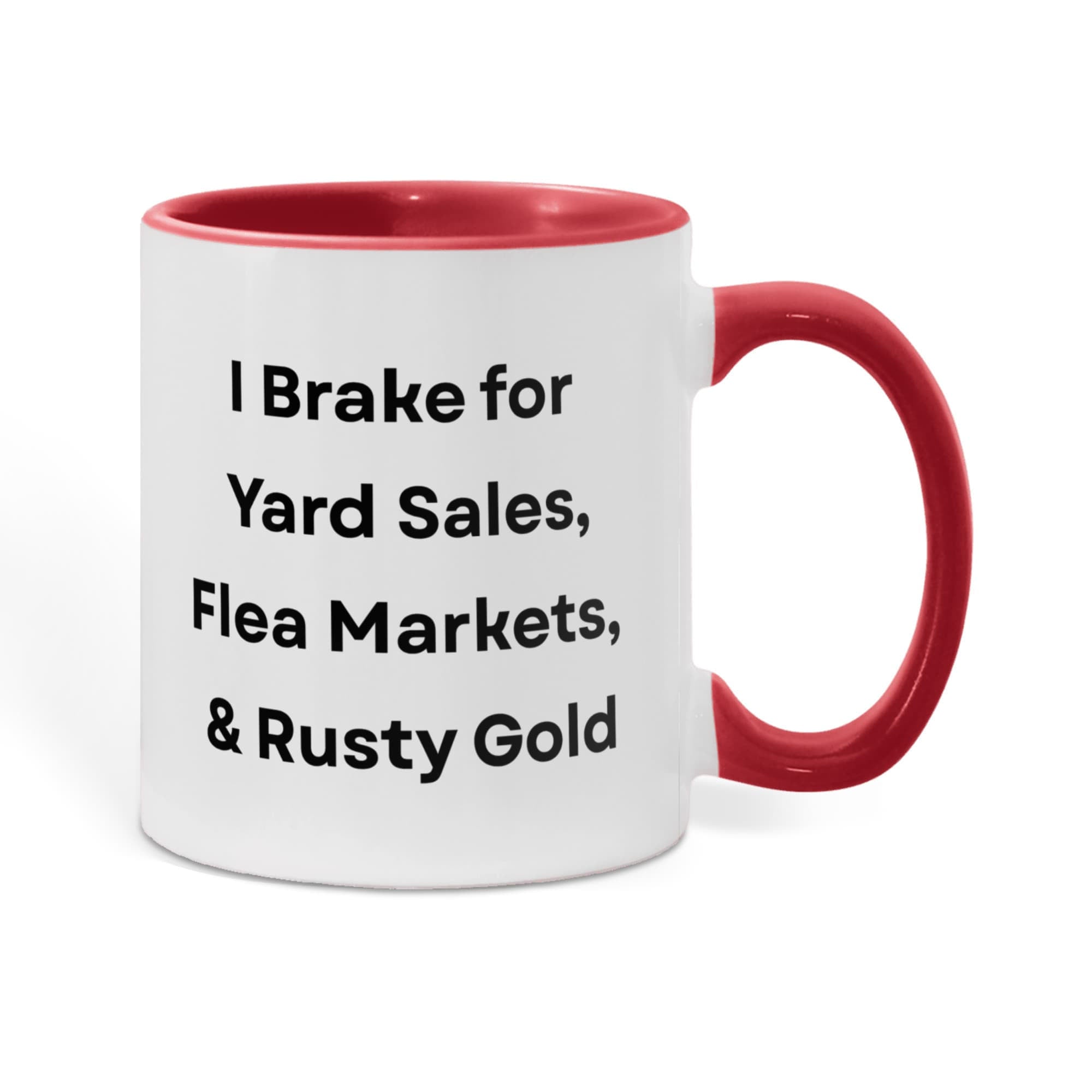 I Brake for Antique Stores Funny Antiquing Coffee Mug – Gift for Vintage Lovers, Treasure Hunters & Flea Market Fans – Two-tone Color Accent Ceramic Mug