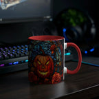 Stained Glass Pumpkin Halloween Ceramic Two Toned Accent Color Mug – Vibrant Jack-O'-Lantern Coffee Cup