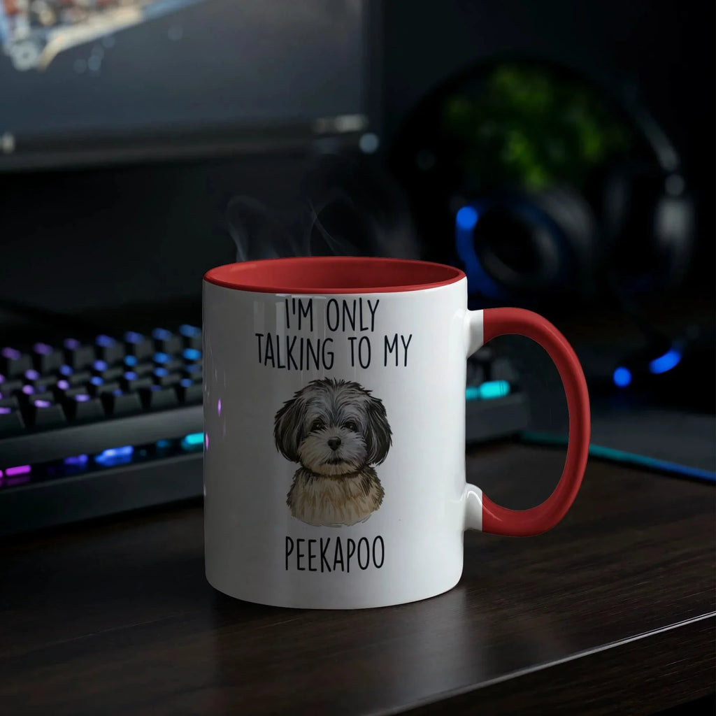 I'm Only Talking to My Peekapoo Two-Tone Coffee Mug – Cute Peekapoo Dog Lover Gift for Pet Parents