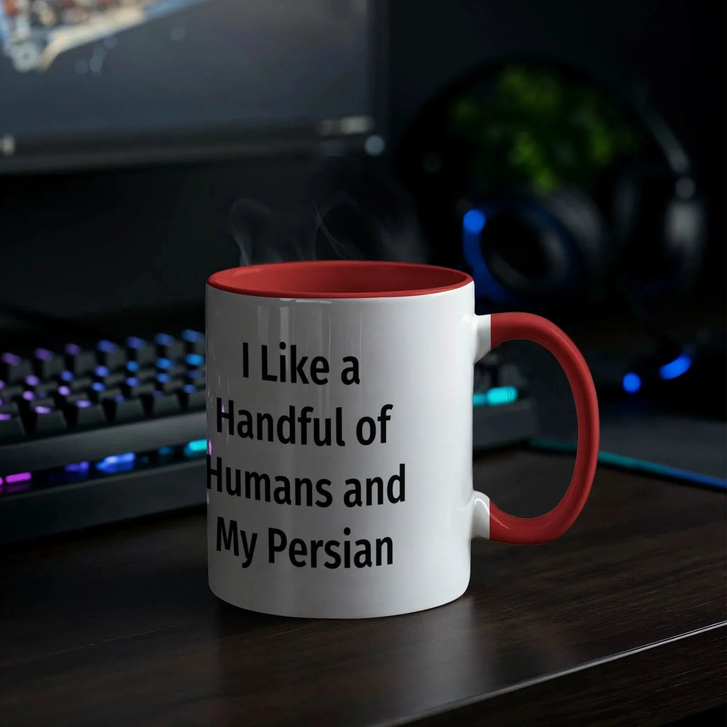 Funny Persian Cat Lover Accent Color Mug - I Like a Handful of Humans and My Persian Cat