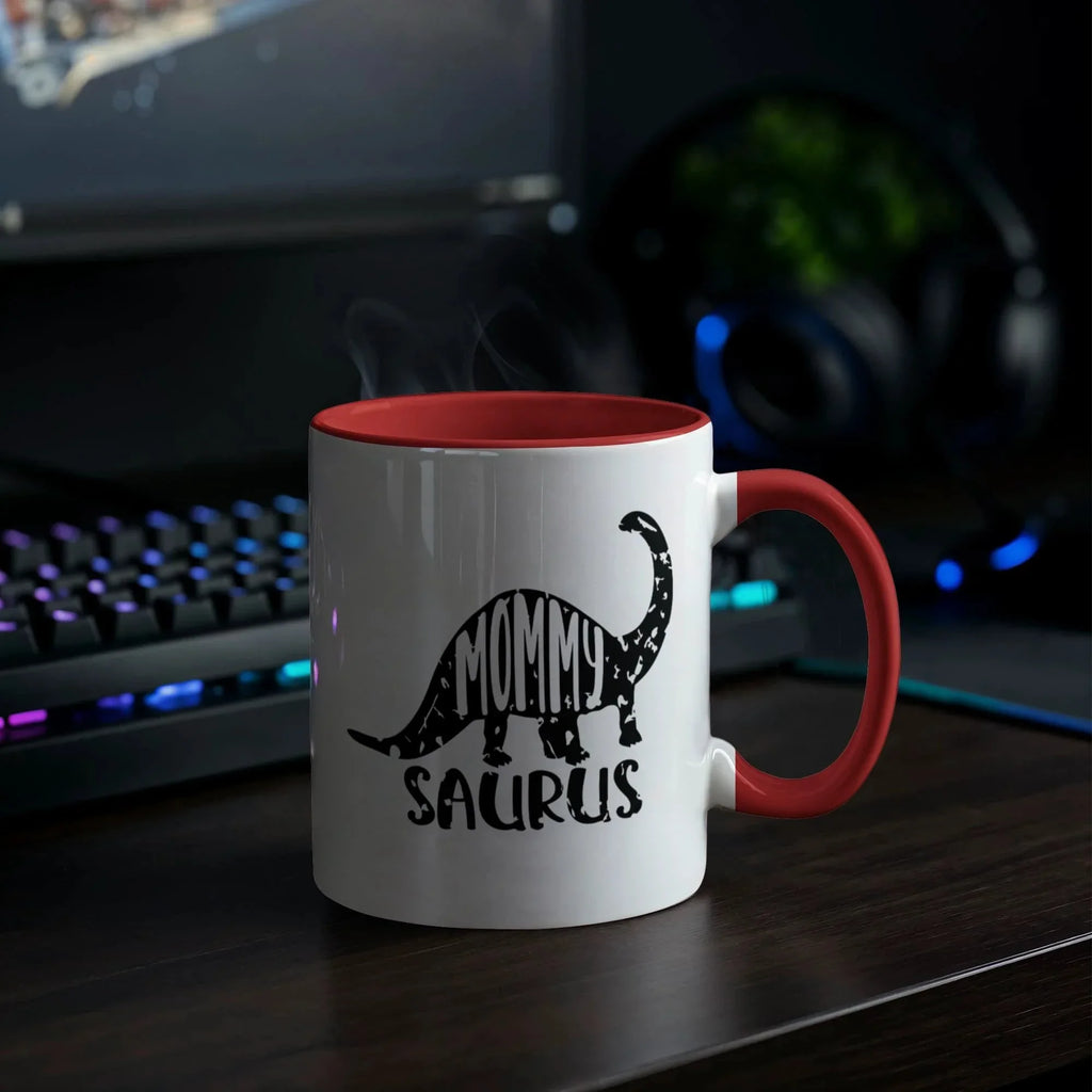 Mommy Saurus Dinosaur Mug – Funny Gift for Moms – Two Tone Color Accent Ceramic Coffee Mugs