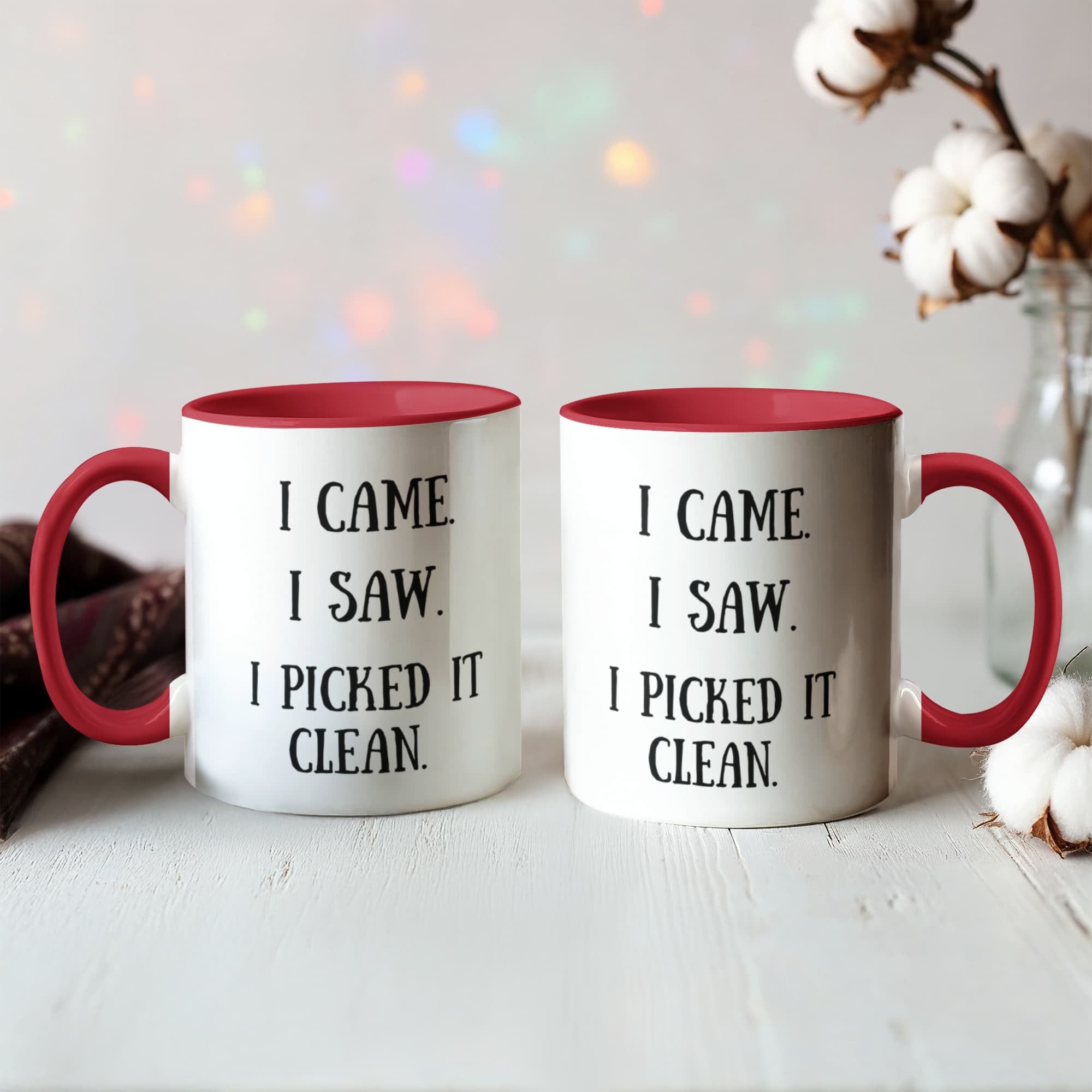 I Picked It Clean Funny Antiquing Mug – Gift for Vintage Pickers, Flea Market Hunters & Thrifters – Two-tone Color Accent Ceramic Coffee Cup
