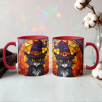 Halloween Black Cat Witch Stained Glass Ceramic Two-tone Mug – Spooky Fall Coffee Cup for Cat Lovers