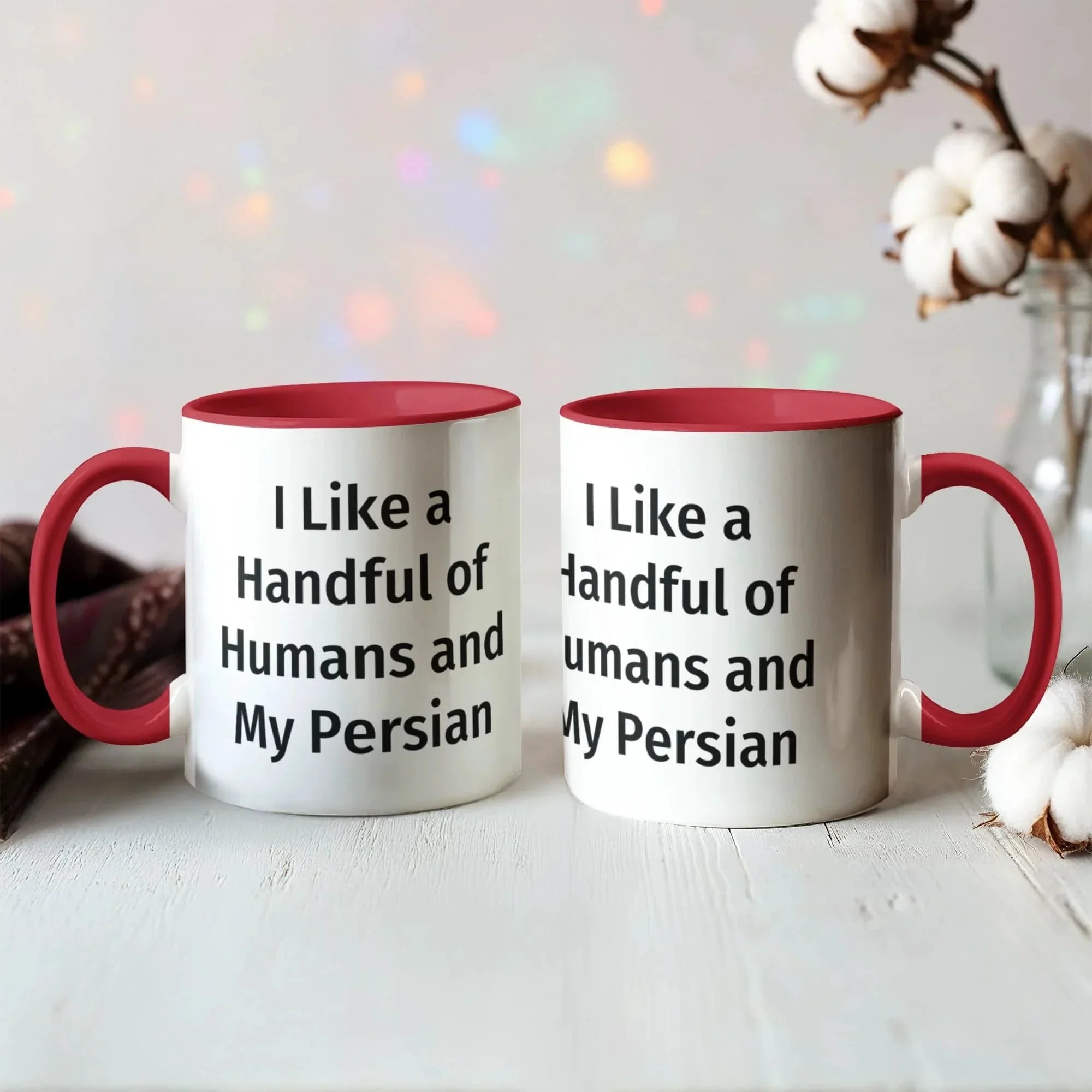 Funny Persian Cat Lover Accent Color Mug - I Like a Handful of Humans and My Persian Cat