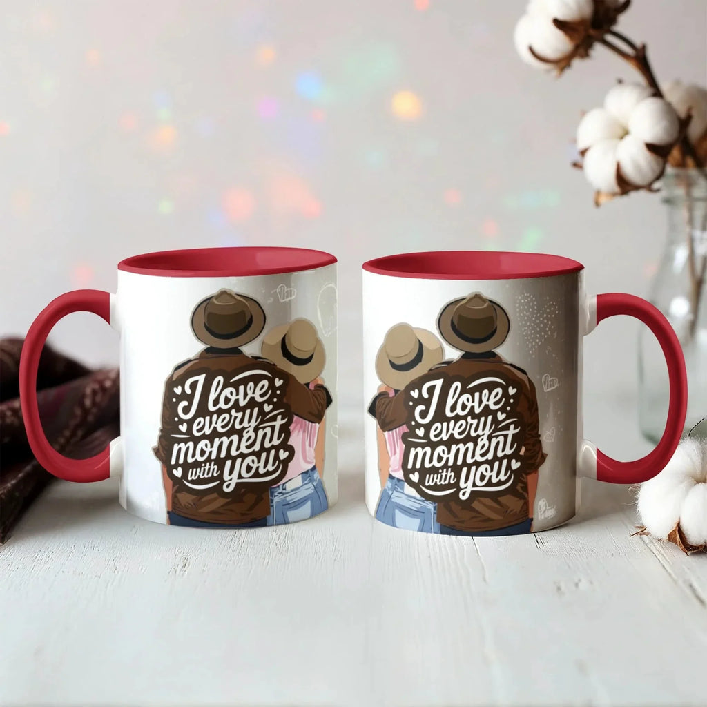 I Love Every Moment With You Mug – Romantic Couple Two-tone Color Accent Coffee Cup, Valentine's Day Gift for Husband, Wife, Boyfriend, Girlfriend & Anniversary