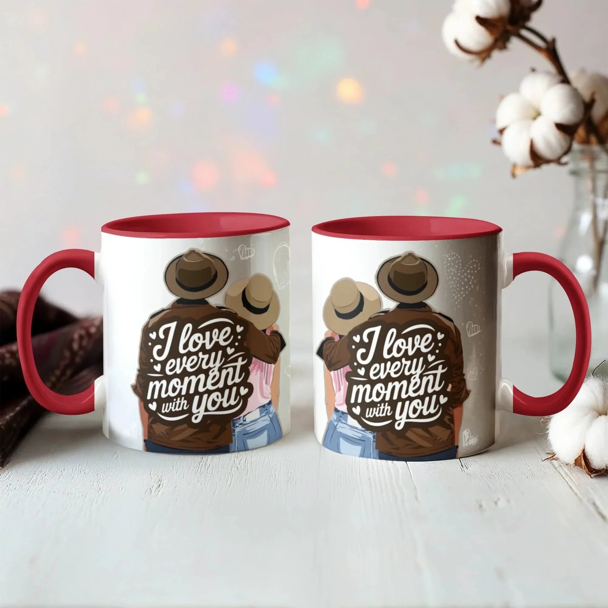 I Love Every Moment With You Mug – Romantic Couple Two-tone Color Accent Coffee Cup, Valentine's Day Gift for Husband, Wife, Boyfriend, Girlfriend & Anniversary