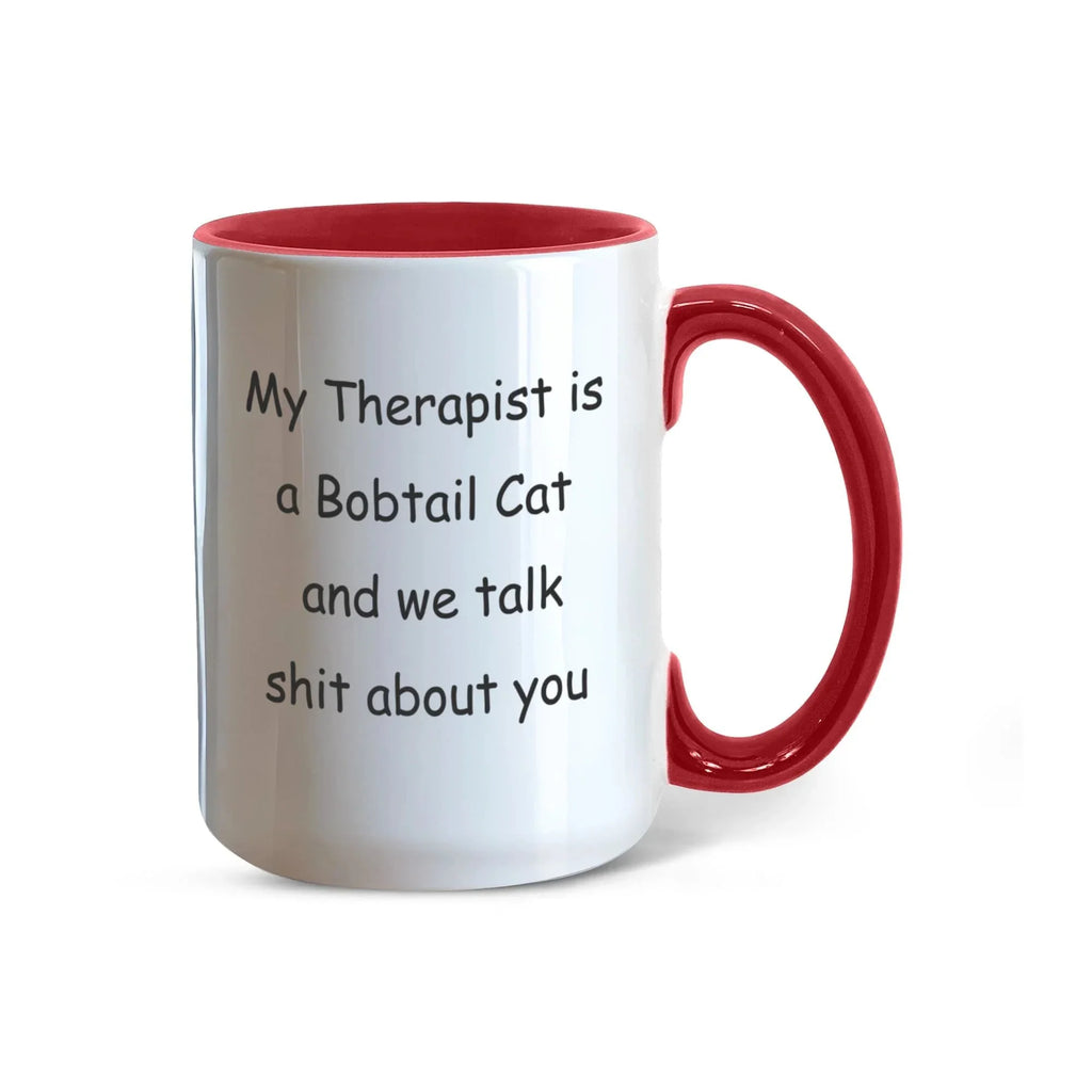 My Therapist Is a Bobtail Cat Funny Cat Lover Ceramic Two-tone Color Coffee Mug – Sarcastic Gift for Cat Lovers