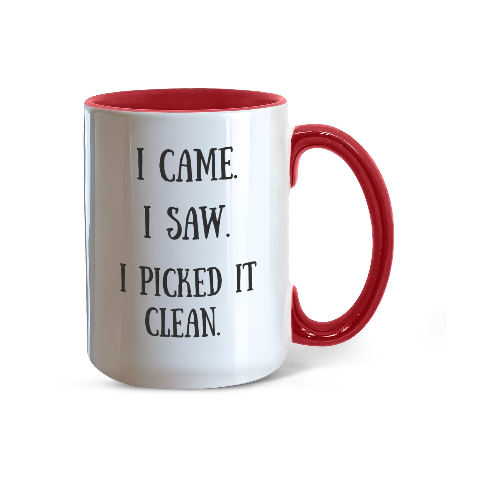 I Picked It Clean Funny Antiquing Mug – Gift for Vintage Pickers, Flea Market Hunters & Thrifters – Two-tone Color Accent Ceramic Coffee Cup