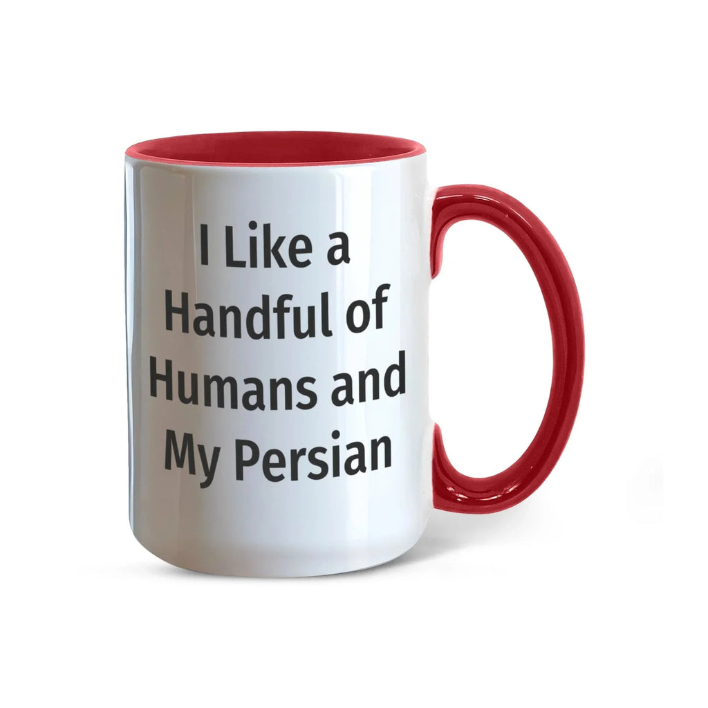 Funny Persian Cat Lover Accent Color Mug - I Like a Handful of Humans and My Persian Cat