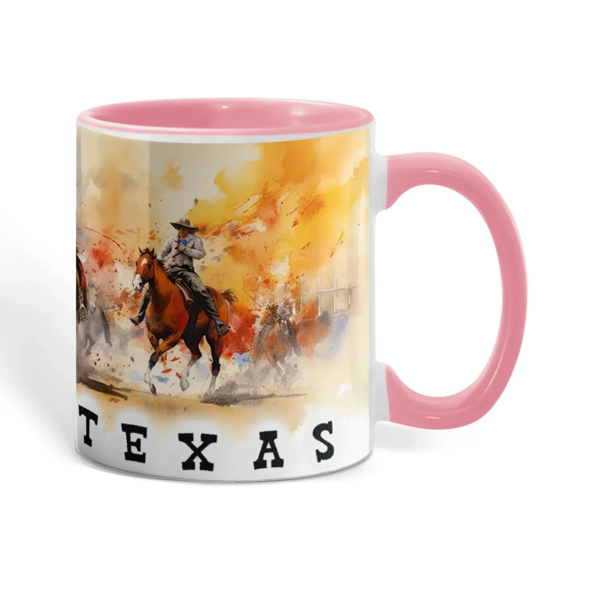Texas Rodeo Cowboy Two-Tone Accent Mug – 11oz & 15oz – Western Cutting Horses Coffee Cup with Colored Interior & Handle