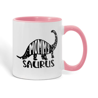 Mommy Saurus Dinosaur Mug – Funny Gift for Moms – Two Tone Color Accent Ceramic Coffee Mugs - Mallard Moon Gift Shop