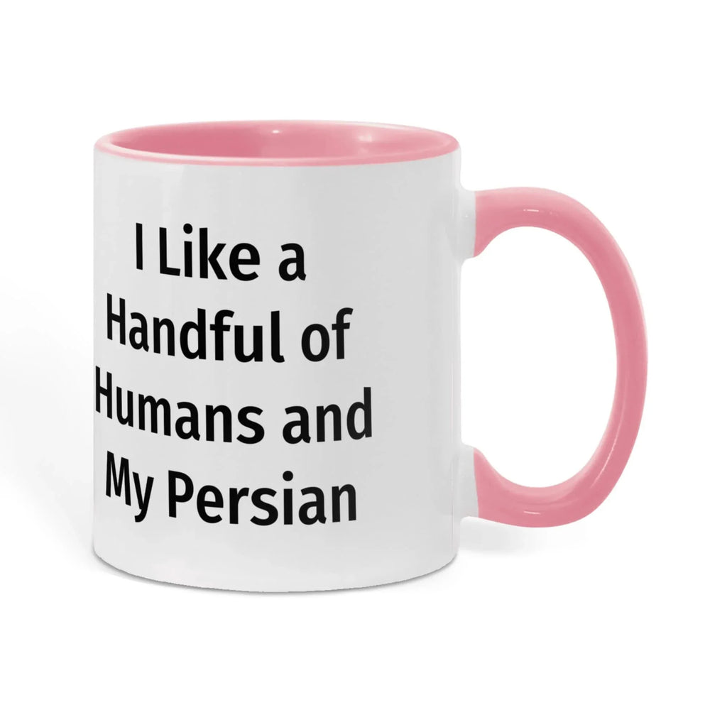 Funny Persian Cat Lover Accent Color Mug - I Like a Handful of Humans and My Persian Cat