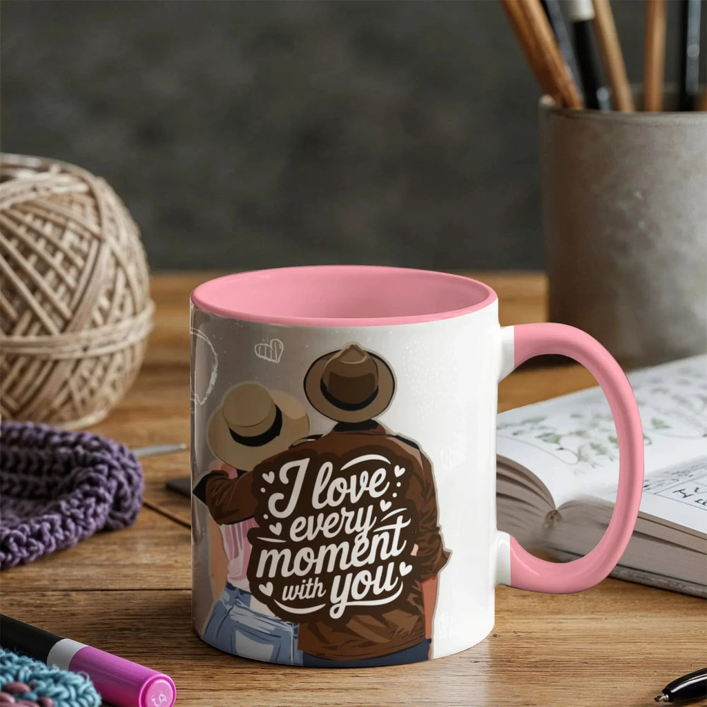 I Love Every Moment With You Mug – Romantic Couple Two-tone Color Accent Coffee Cup, Valentine's Day Gift for Husband, Wife, Boyfriend, Girlfriend & Anniversary