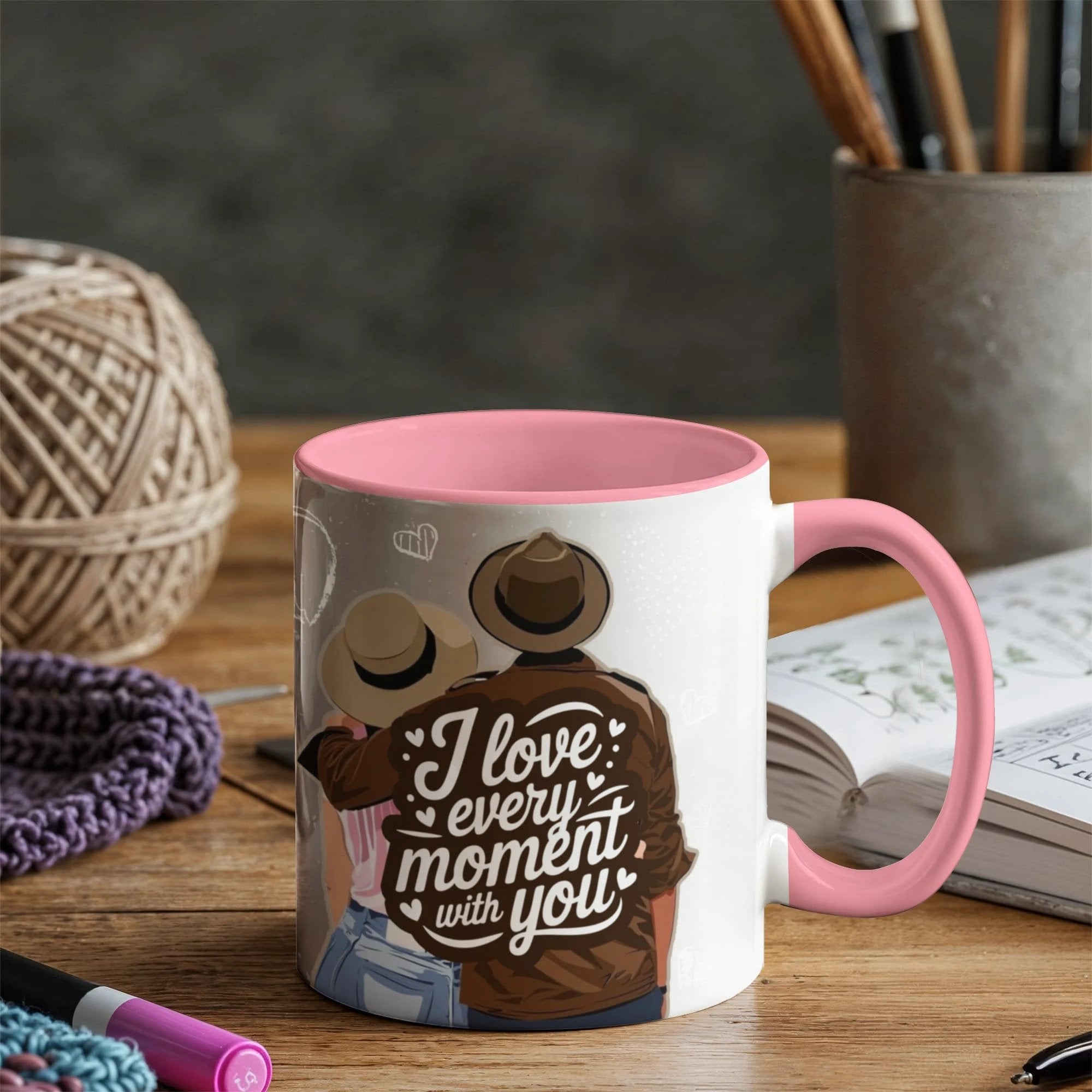 I Love Every Moment With You Mug – Romantic Couple Two-tone Color Accent Coffee Cup, Valentine's Day Gift for Husband, Wife, Boyfriend, Girlfriend & Anniversary