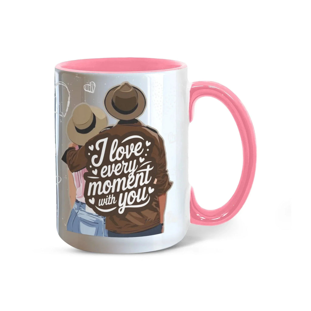 I Love Every Moment With You Mug – Romantic Couple Two-tone Color Accent Coffee Cup, Valentine's Day Gift for Husband, Wife, Boyfriend, Girlfriend & Anniversary