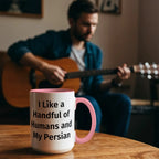 Funny Persian Cat Lover Accent Color Mug - I Like a Handful of Humans and My Persian Cat