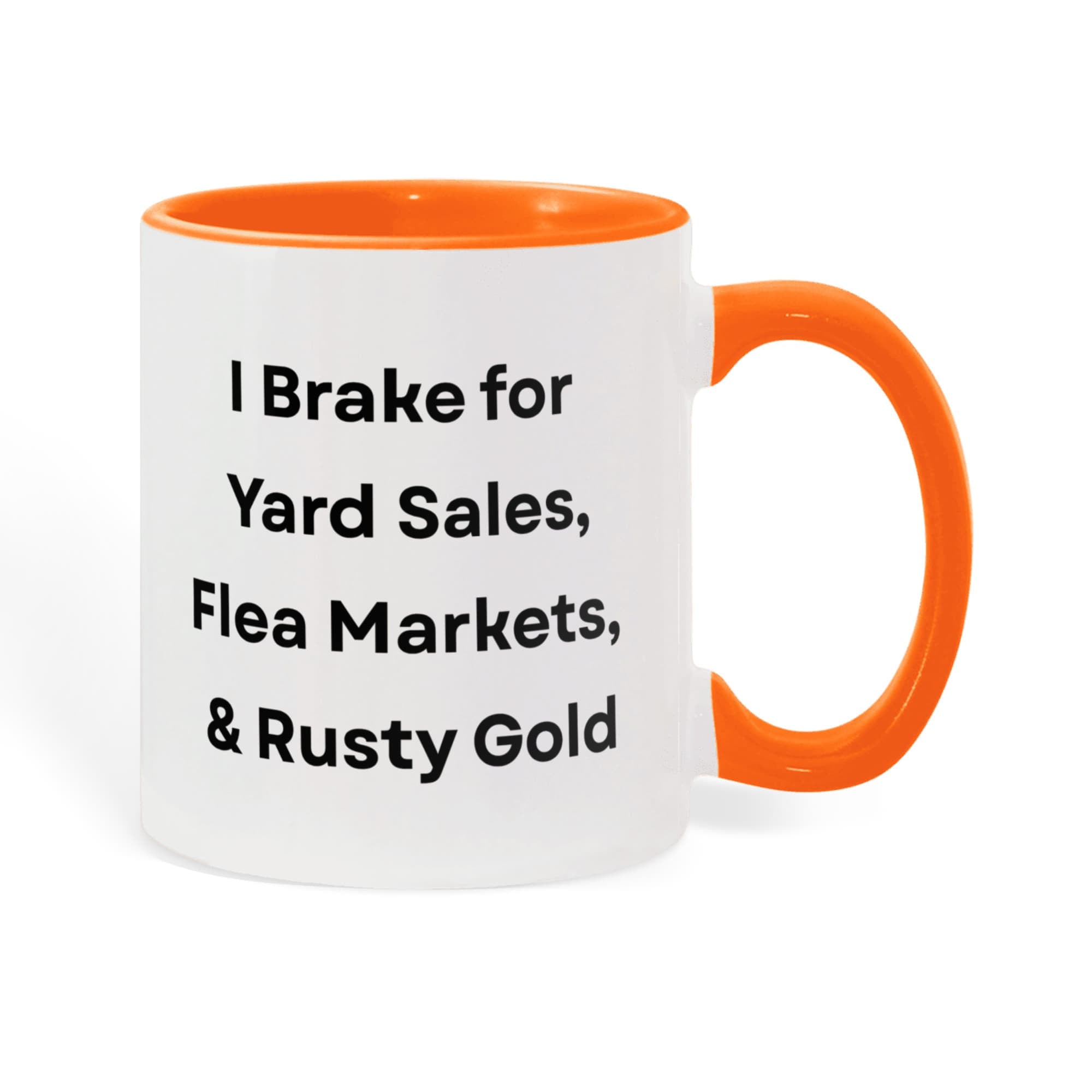 I Brake for Antique Stores Funny Antiquing Coffee Mug – Gift for Vintage Lovers, Treasure Hunters & Flea Market Fans – Two-tone Color Accent Ceramic Mug