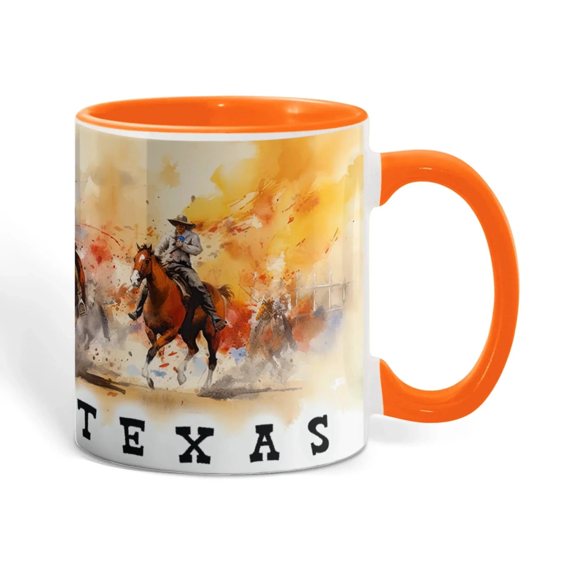 Texas Rodeo Cowboy Two-Tone Accent Mug – 11oz & 15oz – Western Cutting Horses Coffee Cup with Colored Interior & Handle