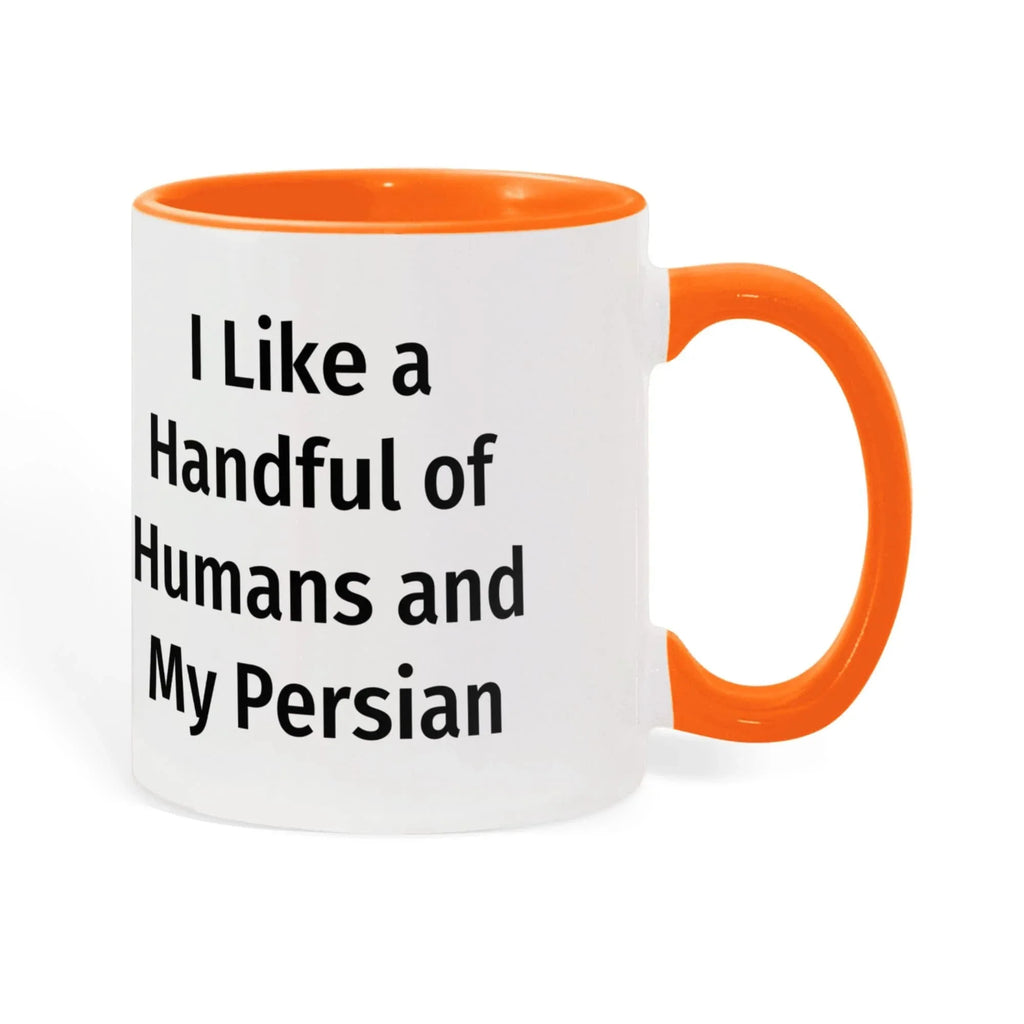 Funny Persian Cat Lover Accent Color Mug - I Like a Handful of Humans and My Persian Cat