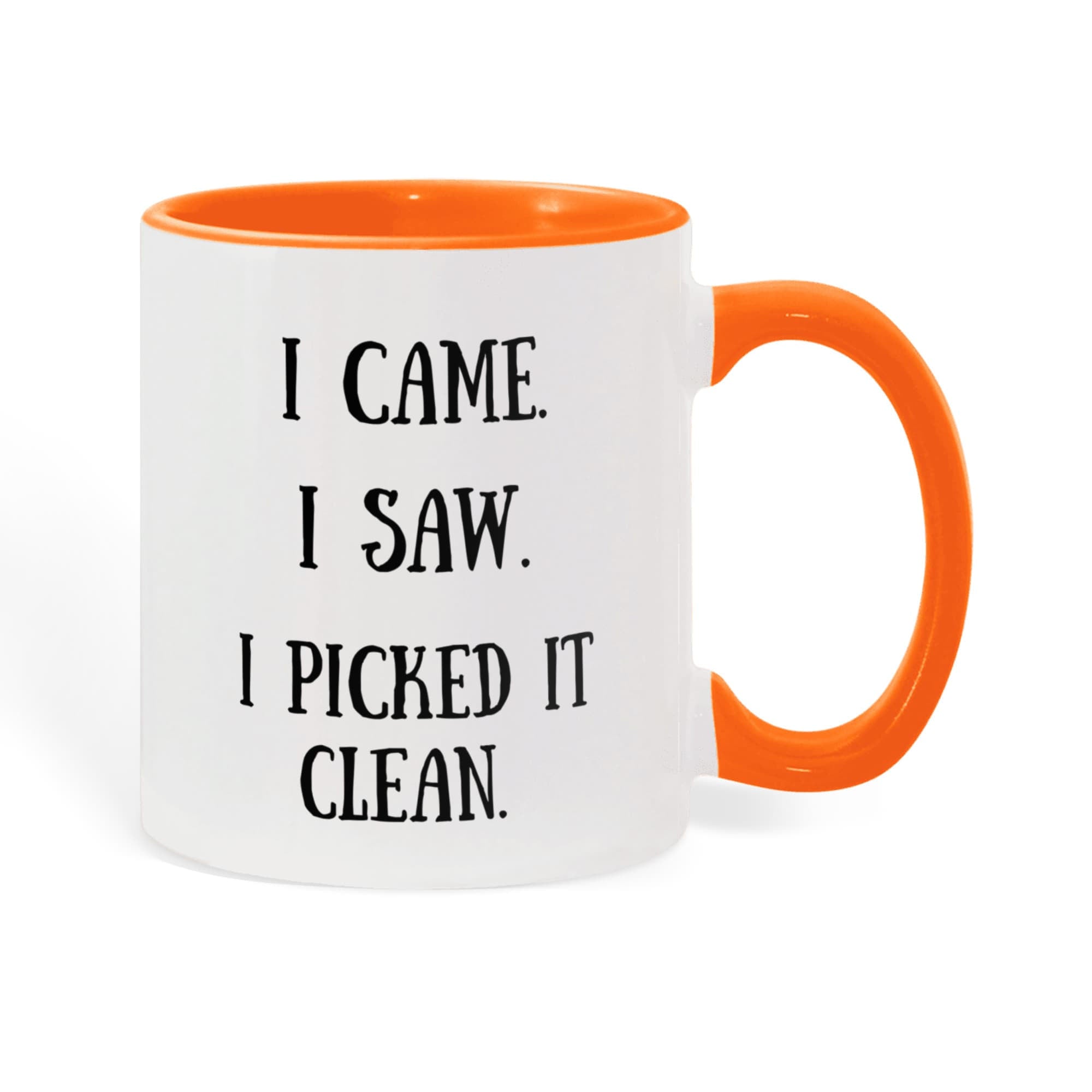 I Picked It Clean Funny Antiquing Mug – Gift for Vintage Pickers, Flea Market Hunters & Thrifters – Two-tone Color Accent Ceramic Coffee Cup