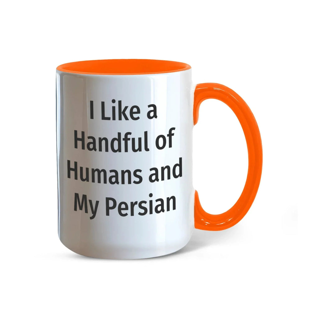 Funny Persian Cat Lover Accent Color Mug - I Like a Handful of Humans and My Persian Cat