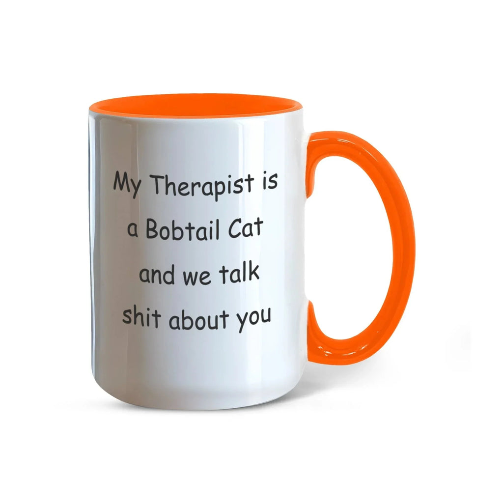 My Therapist Is a Bobtail Cat Funny Cat Lover Ceramic Two-tone Color Coffee Mug – Sarcastic Gift for Cat Lovers