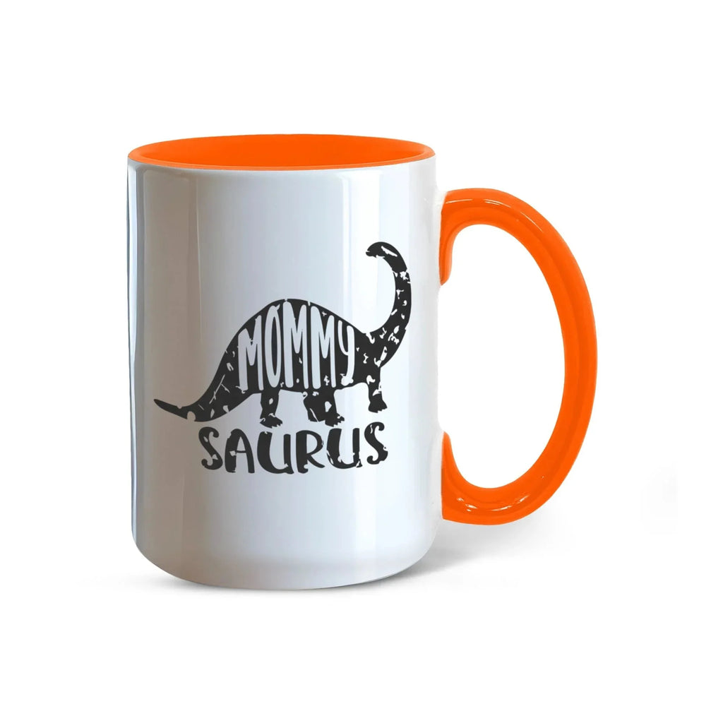 Mommy Saurus Dinosaur Mug – Funny Gift for Moms – Two Tone Color Accent Ceramic Coffee Mugs