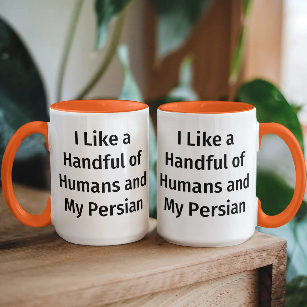 Funny Persian Cat Lover Accent Color Mug - I Like a Handful of Humans and My Persian Cat