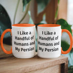 Funny Persian Cat Lover Accent Color Mug - I Like a Handful of Humans and My Persian Cat