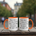 Funny Bullmastiff Dog Parent Color Accent Mug – “Proud Parent of a Bullmastiff That Is Sometimes an Asshole” – Two-Tone Coffee Cup, 11oz or 15oz in 7 Colors