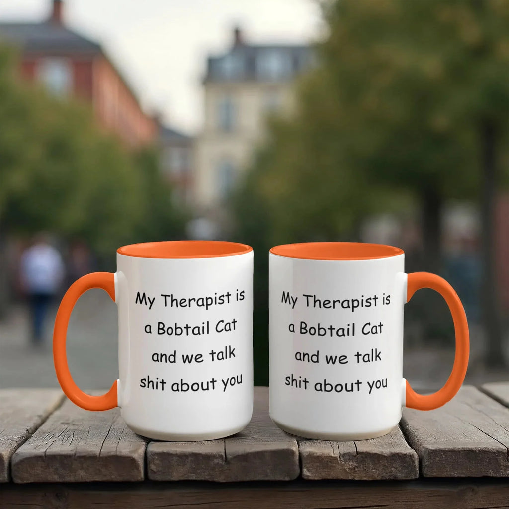 My Therapist Is a Bobtail Cat Funny Cat Lover Ceramic Two-tone Color Coffee Mug – Sarcastic Gift for Cat Lovers