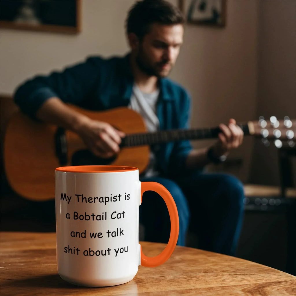 My Therapist Is a Bobtail Cat Funny Cat Lover Ceramic Two-tone Color Coffee Mug – Sarcastic Gift for Cat Lovers