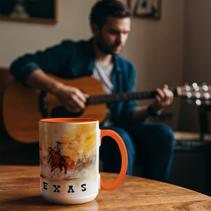 Texas Rodeo Cowboy Two-Tone Accent Mug – 11oz & 15oz – Western Cutting Horses Coffee Cup with Colored Interior & Handle - Mallard Moon Gift Shop