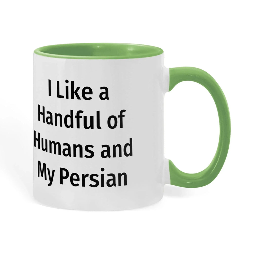 Funny Persian Cat Lover Accent Color Mug - I Like a Handful of Humans and My Persian Cat