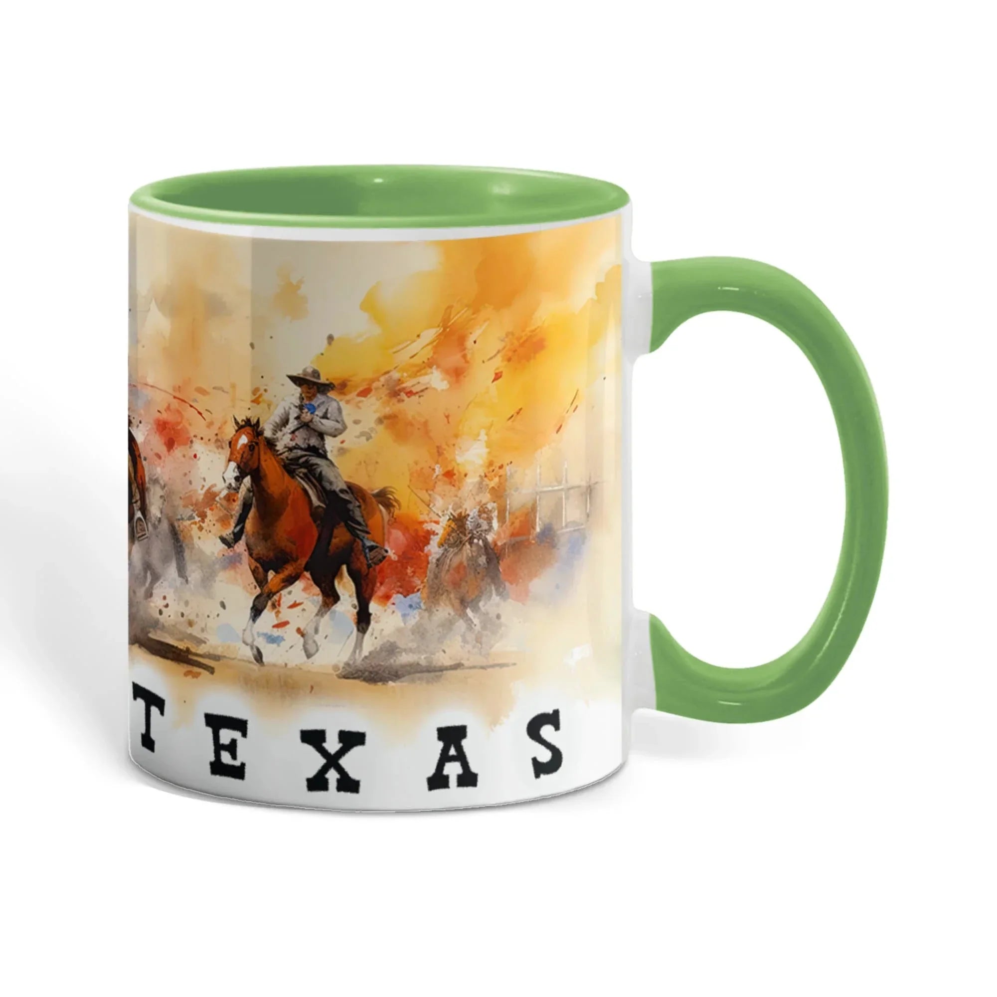 Texas Rodeo Cowboy Two-Tone Accent Mug – 11oz & 15oz – Western Cutting Horses Coffee Cup with Colored Interior & Handle