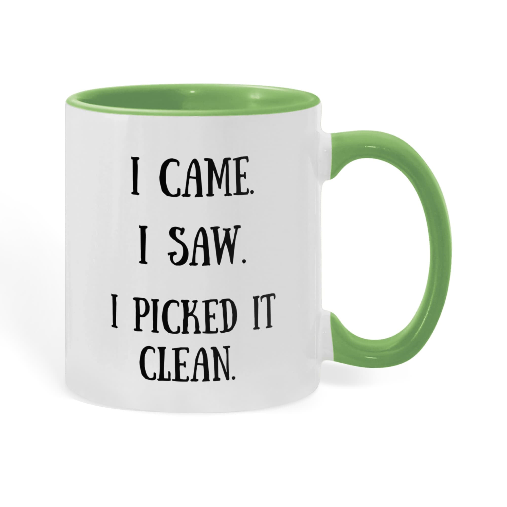I Picked It Clean Funny Antiquing Mug – Gift for Vintage Pickers, Flea Market Hunters & Thrifters – Two-tone Color Accent Ceramic Coffee Cup