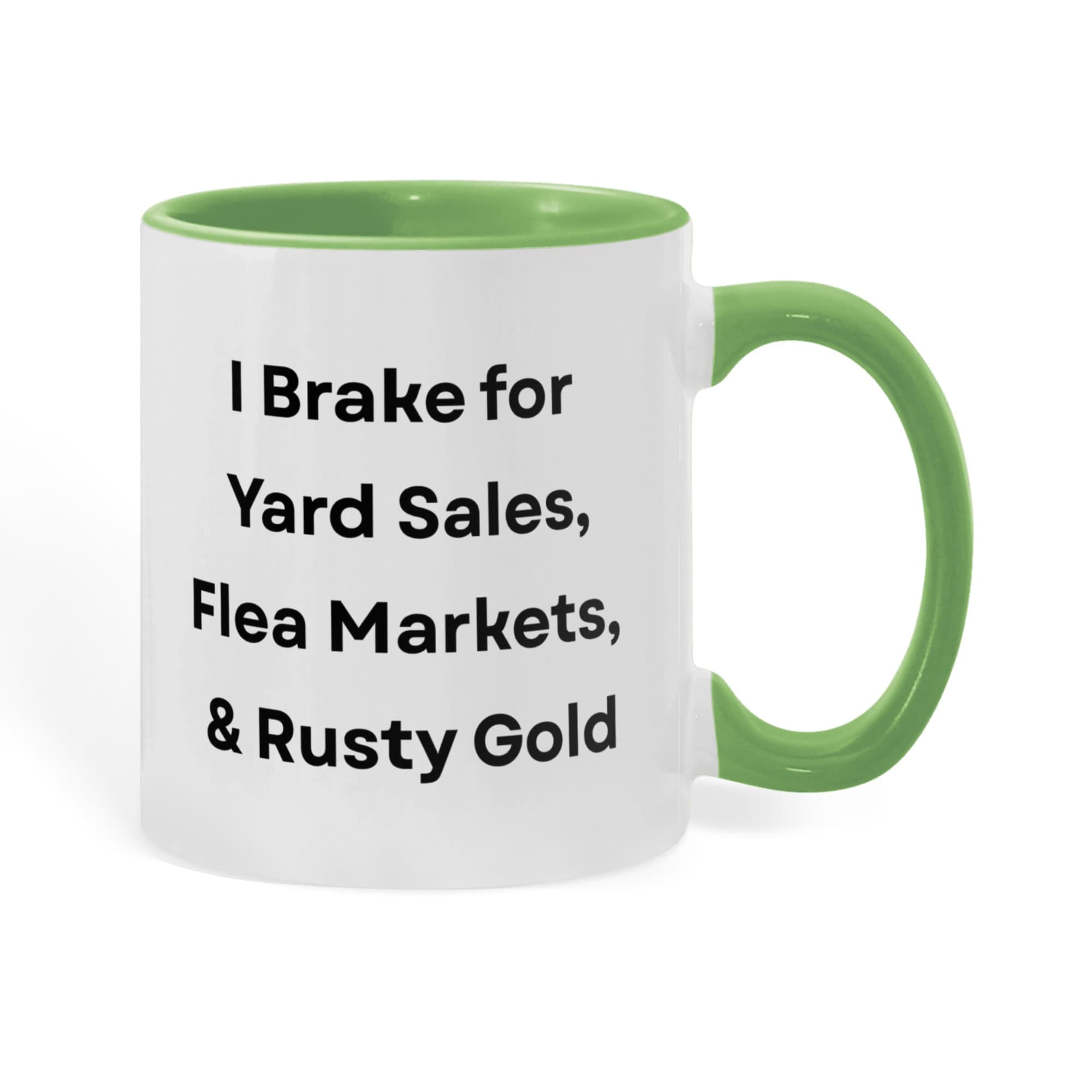 I Brake for Antique Stores Funny Antiquing Coffee Mug – Gift for Vintage Lovers, Treasure Hunters & Flea Market Fans – Two-tone Color Accent Ceramic Mug
