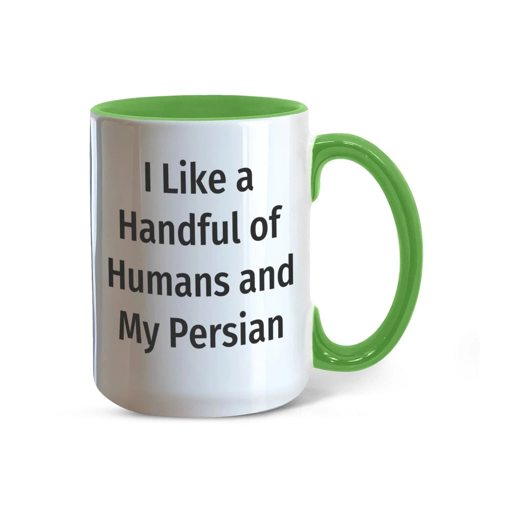 Funny Persian Cat Lover Accent Color Mug - I Like a Handful of Humans and My Persian Cat