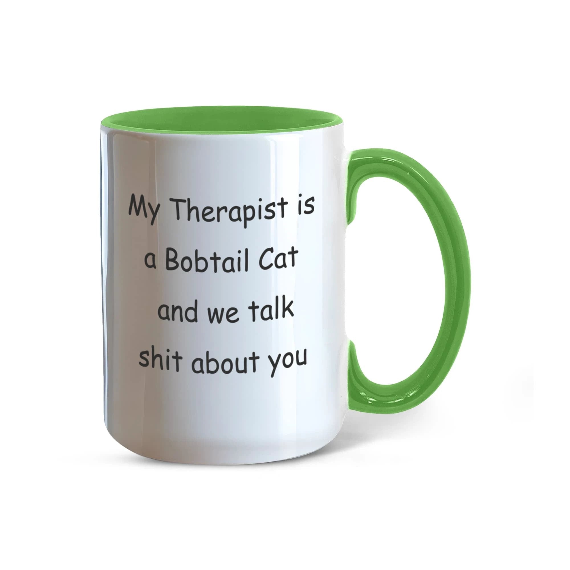 My Therapist Is a Bobtail Cat Funny Cat Lover Ceramic Two-tone Color Coffee Mug – Sarcastic Gift for Cat Lovers