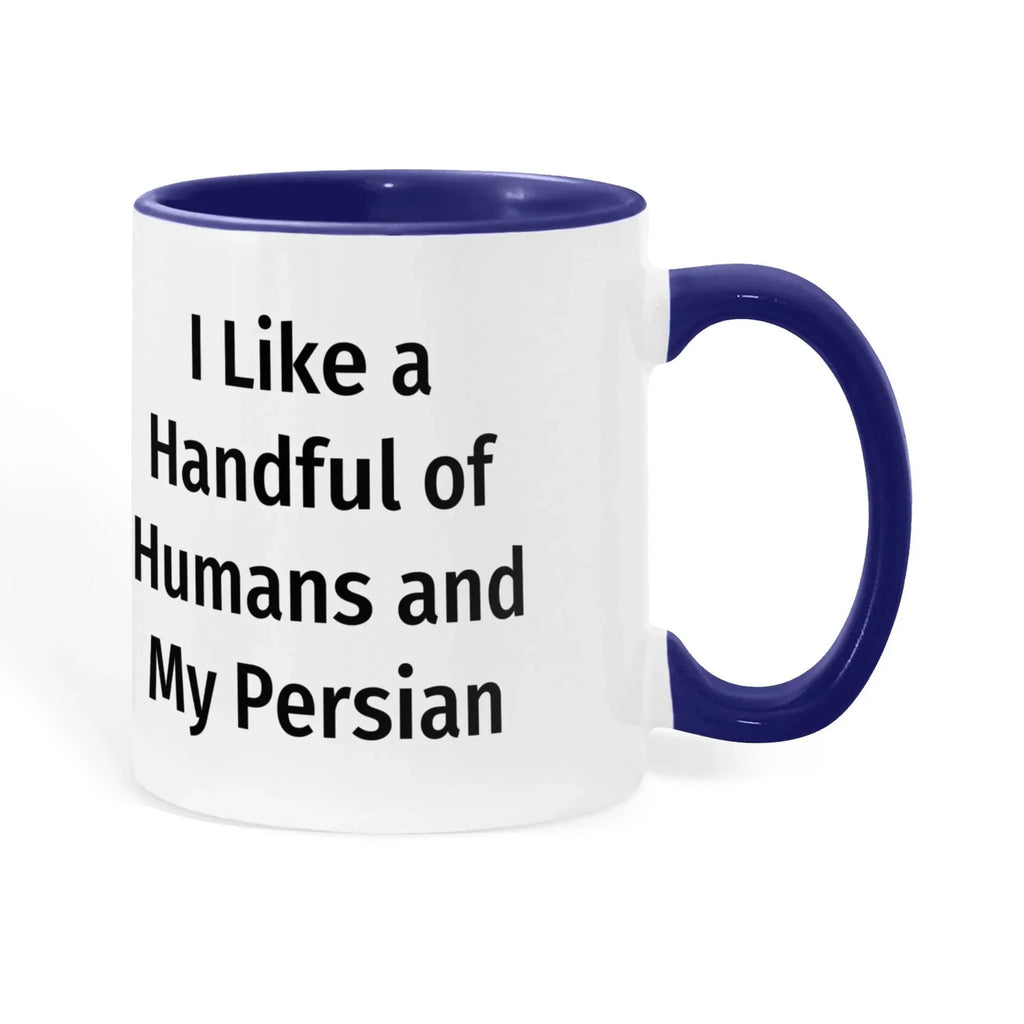 Funny Persian Cat Lover Accent Color Mug - I Like a Handful of Humans and My Persian Cat